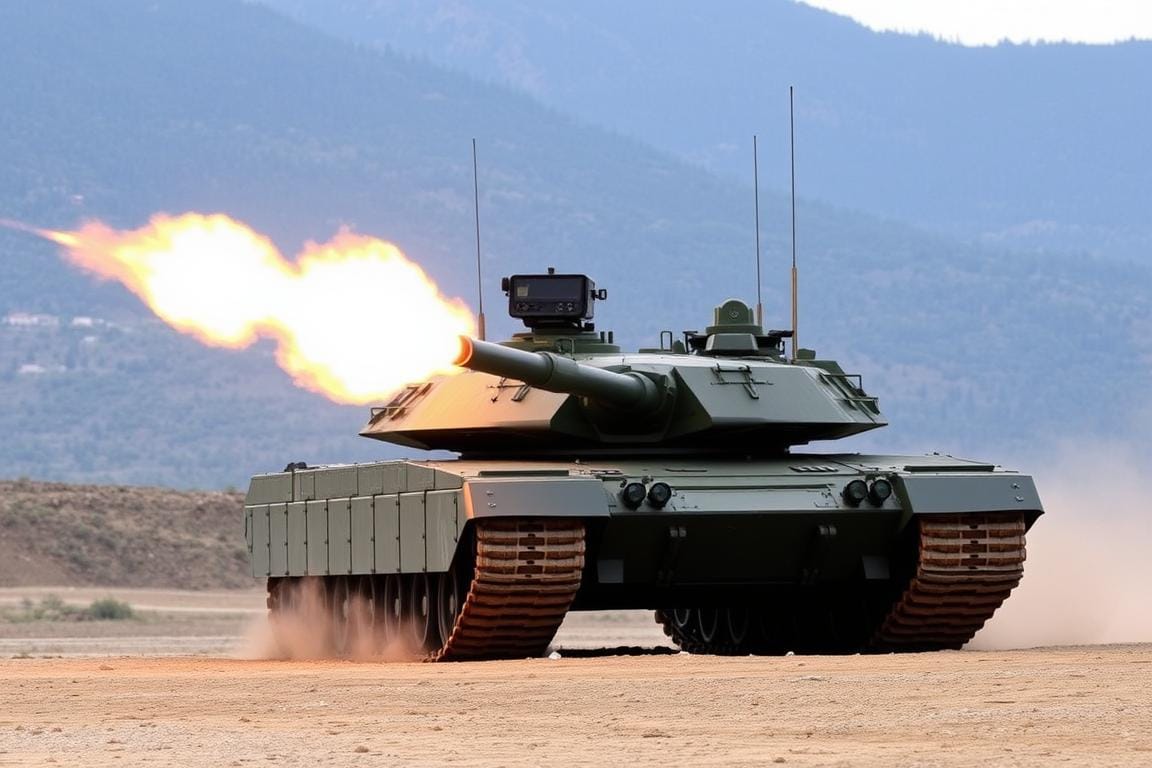 Altay Tankı'nın ana silah sistemi ateş ederken