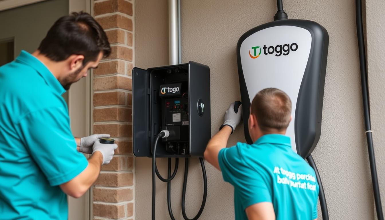Togg Trugo şarj istasyonu kurulumu gösteriliyor Togg Trugo şarj istasyonu kurulumu gösteriliyor